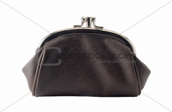 Vintage leather black purse isolated on white background