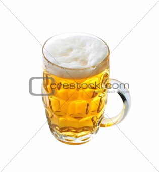 Fresh beer in a glass isolated on white background