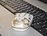 Glamour mouse on laptop keyboard background