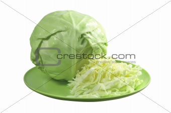 Ripe Sliced Cabbage Isolated on White Background