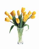 beautiful bouquet of yellow tulips in vase isolated on white 