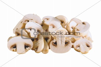 Fresh sliced mushrooms isolated on white background