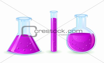 glass flasks with violet substance