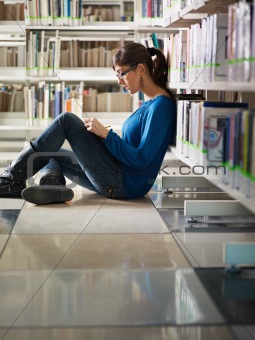 girl studying in library