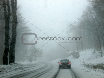 Snowstorm on a road