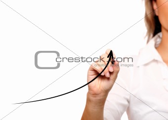 Businesswoman with arrow going up