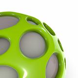 3d close view of green alien techno object ball