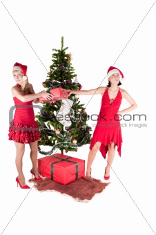 Happy women with Christmas presents