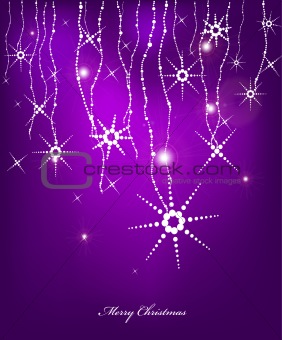 Violet Abstract Christmas card with snow flakes