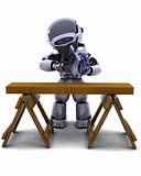 robot with power saw cutting wood