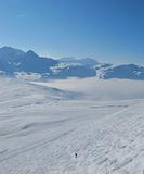 Lone skier om moghul field in Alps