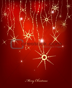 Red Abstract Christmas card with gold snowflakes