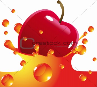 Red apple falls in juice
