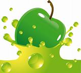 Green apple falls in juice