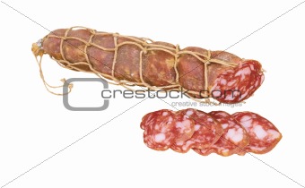 Sausage (salami) isolated on white background