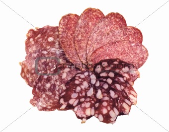 Sausage (salami) sliced isolated on white background