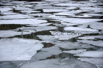 Melting ice floes in water