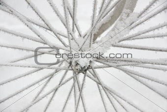 Bicycle wheel in rime frost