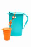 Plastic pitcher and glass