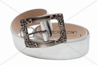 Leather silvery feminine belt