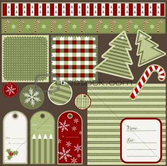 Christmas elements and patterns, vector