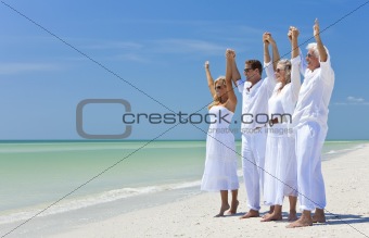 Two Couples Generations of Family Celebrating on Tropical Beach 