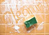 Inscription "cleaning" on soap wall