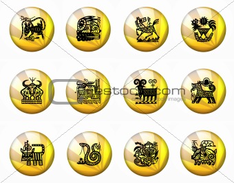 Buttons Astrology Chinese Zodiac - Whole Set