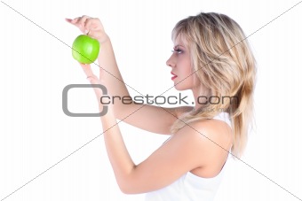 young girl with apple