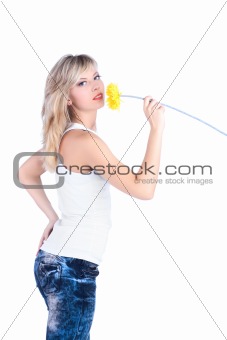 young girl with flower