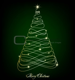 Christmas Tree on Green Background. Vector