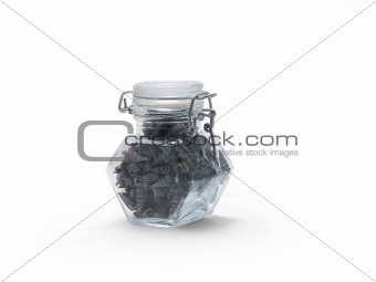 jar of small dark brown shells