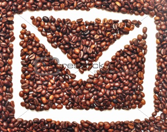 envelope icon is lined with coffee beans 