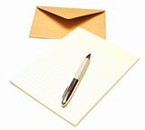 envelope with notepad and pen  