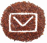 envelope icon is lined with coffee beans 