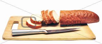 Baguette sliced with a knife