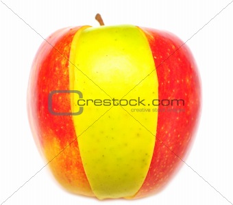 red apple with a slice of yellow