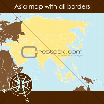 Asia map with compass in sand tones