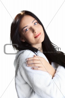 woman in bathrobe