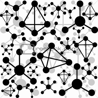 Black molecules on white background