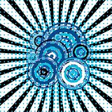 Blue retro background with twirl and circles