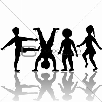 children silhouettes playing