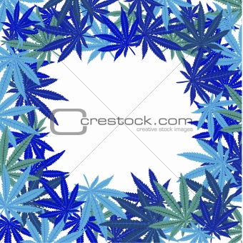 Frame with blue marijuana leaves