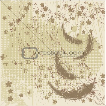 Grunge background with feathers