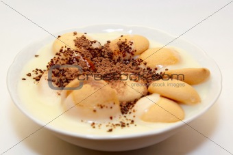 pudding with biscuit and granulation cacao