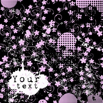 grunge background with pink flowers and place for your text