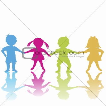 Happy children, colored silhouettes