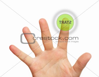 Male hand touching start button