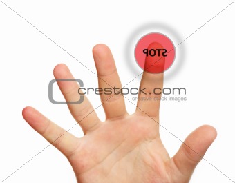 Male hand touching stop button