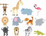 cute wild safari animal cartoon set